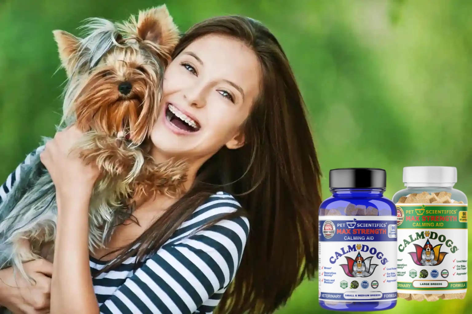 Dog with Anxiety Being Helped with CALM DOGS Calming Aid for Dog Anxiety